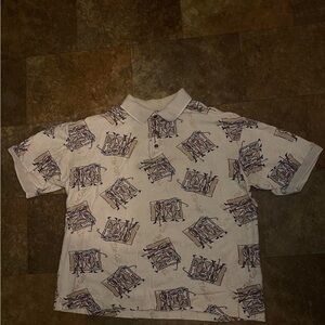 Jantzen White Polo with Navy and Brown Graphic Print